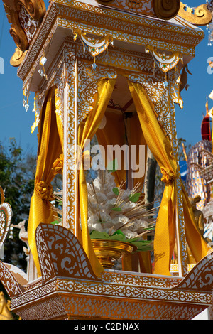 One of great monk Krubakumbun Paphakaro`s coffin in Wat Nasang, Lampang, Thailand Stock Photo